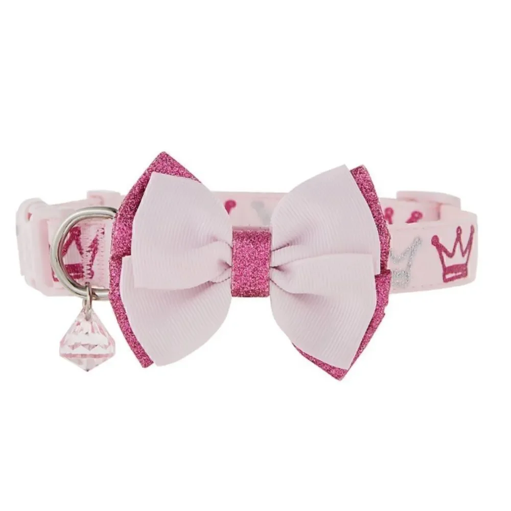 Top Paw® Princess Dog Collar pink bow crown tiara gem